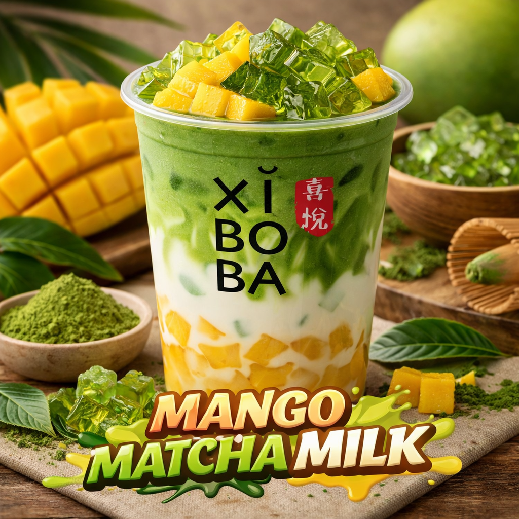 Mango Matcha Milk With Toppings